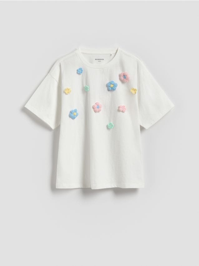 Reserved - T-shirt z aplikacją - złamana biel