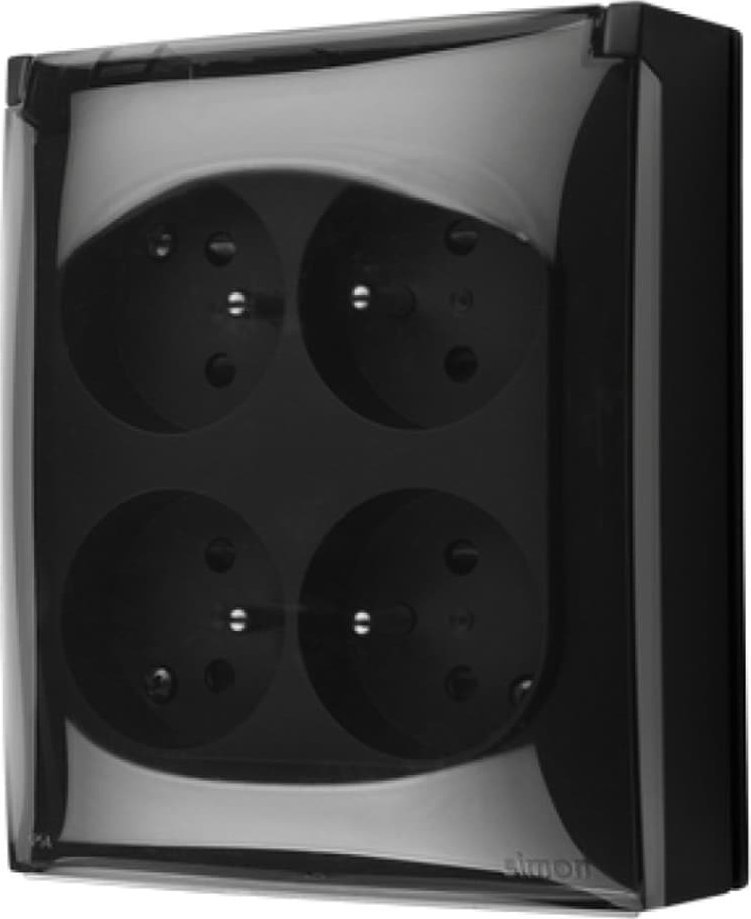 Kontakt-Simon Simon Aquaclick Gniazdo IP44, 4-krotne z uziem., klapka transparentna z przesł. torów prądowych czarny ACGZ4Z/49A