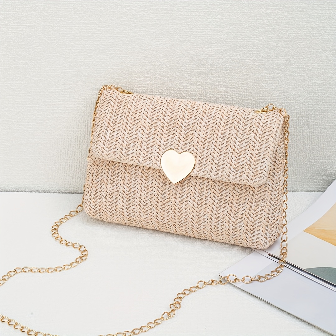 TEMU Torba plażowa, torba ze słomy, magnetyczna torba na ramię z motywem , , modna, uniwersalna, łatwa do noszenia, kwadratowa torba crossbody,