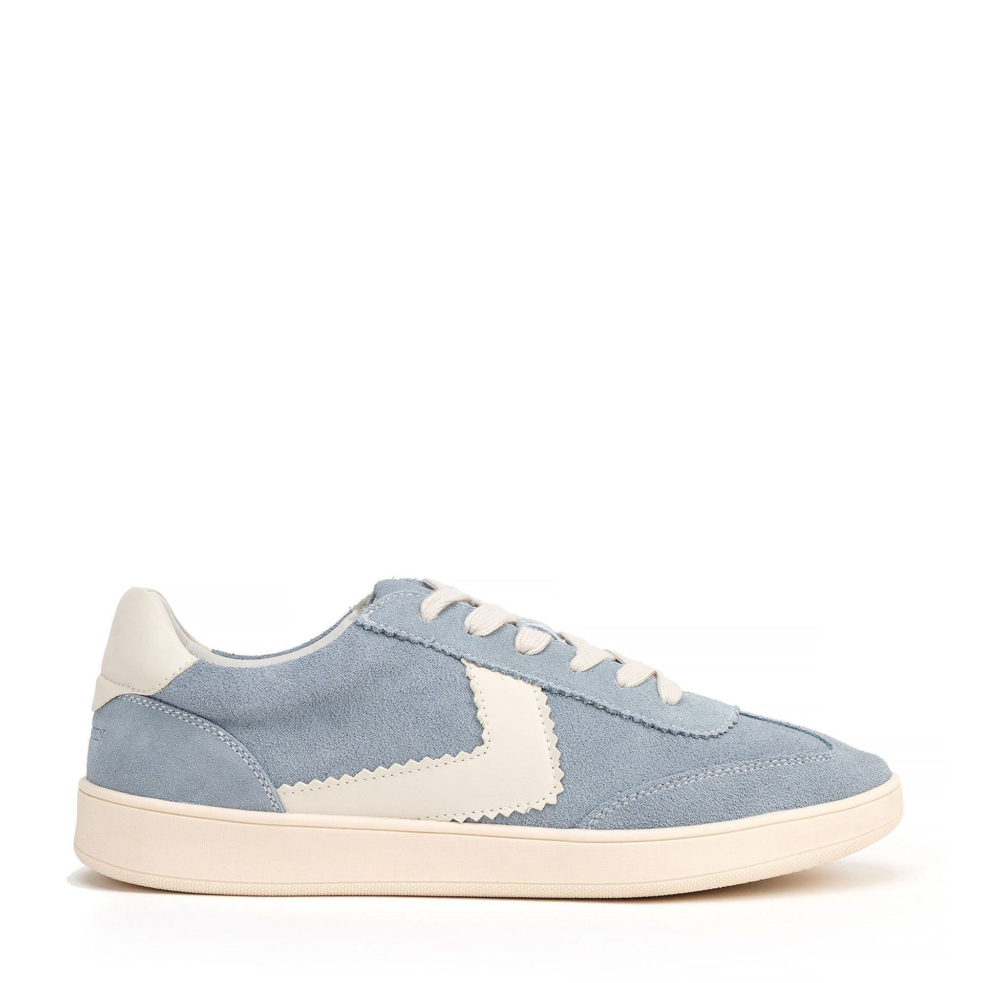 Zamszowe sneakersy ze wstawkami z ekoskóry niebieskie