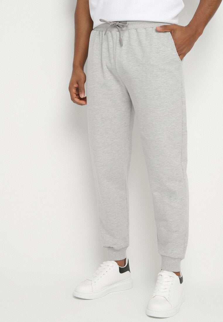 Jasnoszare Spodnie Dresowe ze Ściągaczami z Bawełną Paladira