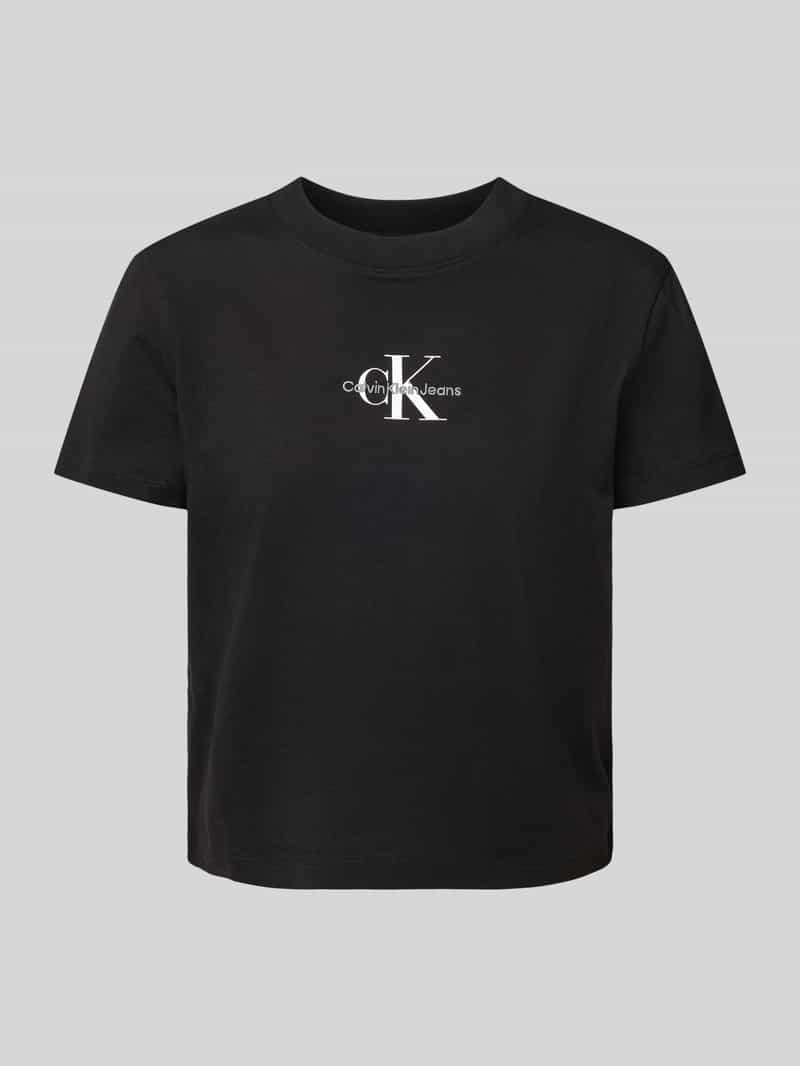 T-shirt z wyhaftowanym logo i okrągłym dekoltem
