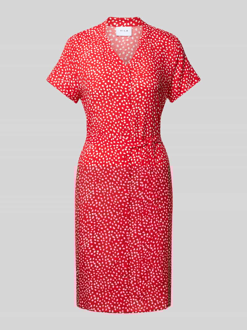 Sukienka o długości do kolan z wiskozy z wiązanym paskiem