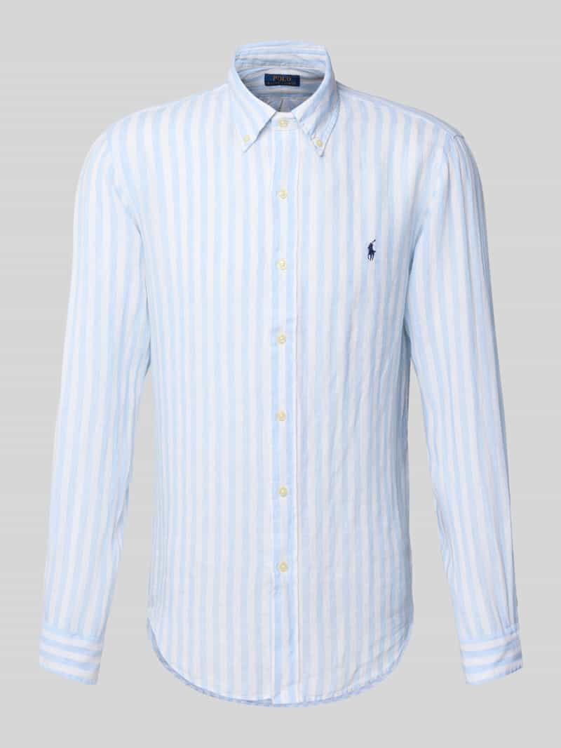 Koszula lniana o kroju custom fit z kołnierzykiem typu button down