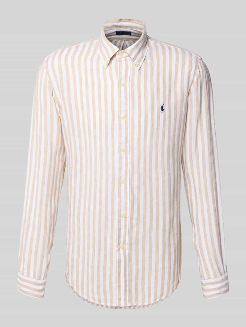 Koszula lniana o kroju custom fit z kołnierzykiem typu button down
