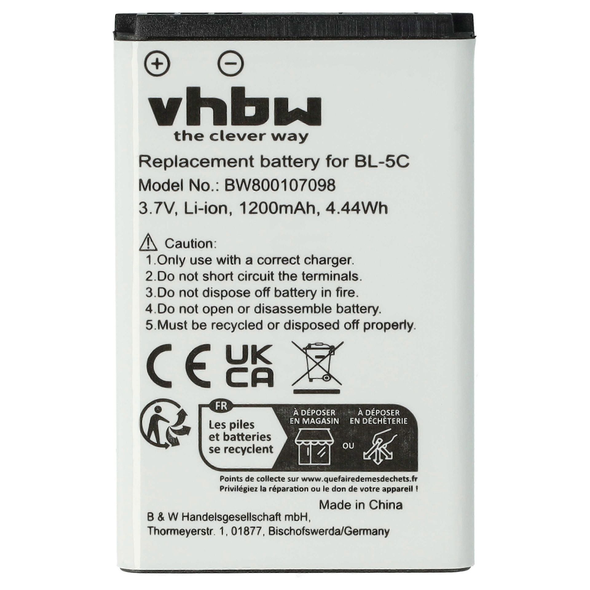 Bateria vhbw kompatybilna z Doro 2414, 6040, 2404, 2415, 5860, 330 GSM, 5861, 330, 2424, 1370, 1372 Telefon komórkowy Smartphone Phone (1200 mAh, 3...