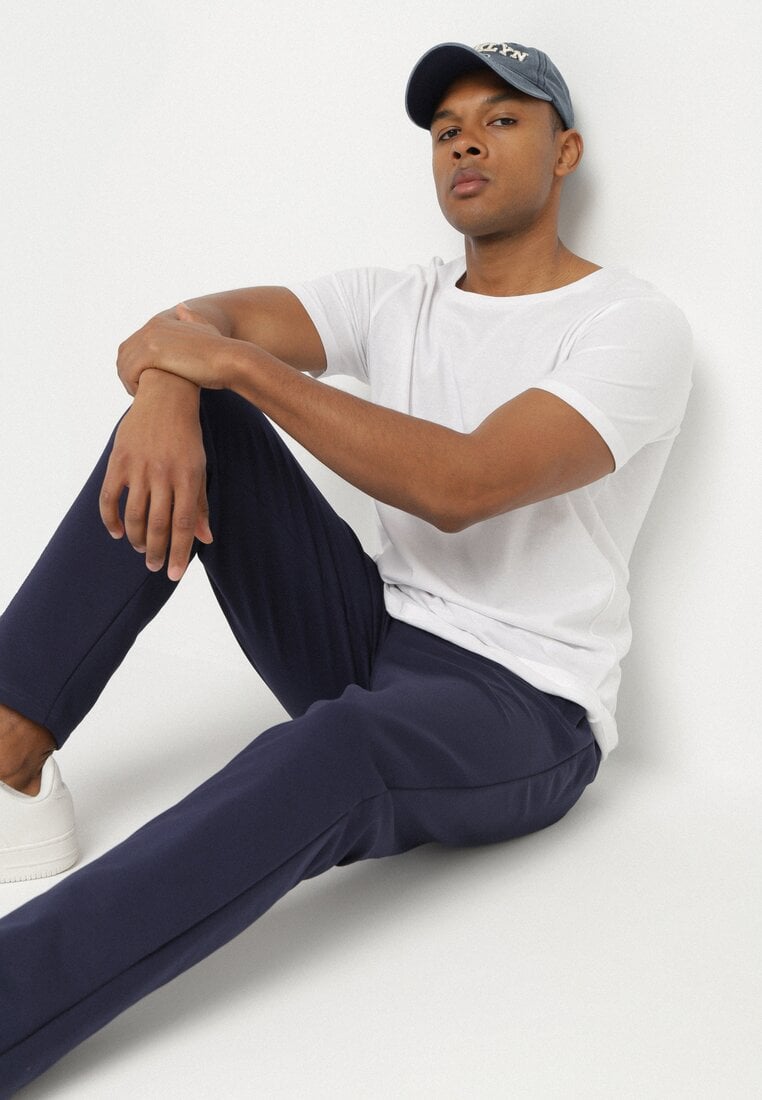 Granatowe Spodnie Dresowe z Gumką i Sznurkiem w Pasie Palaretia