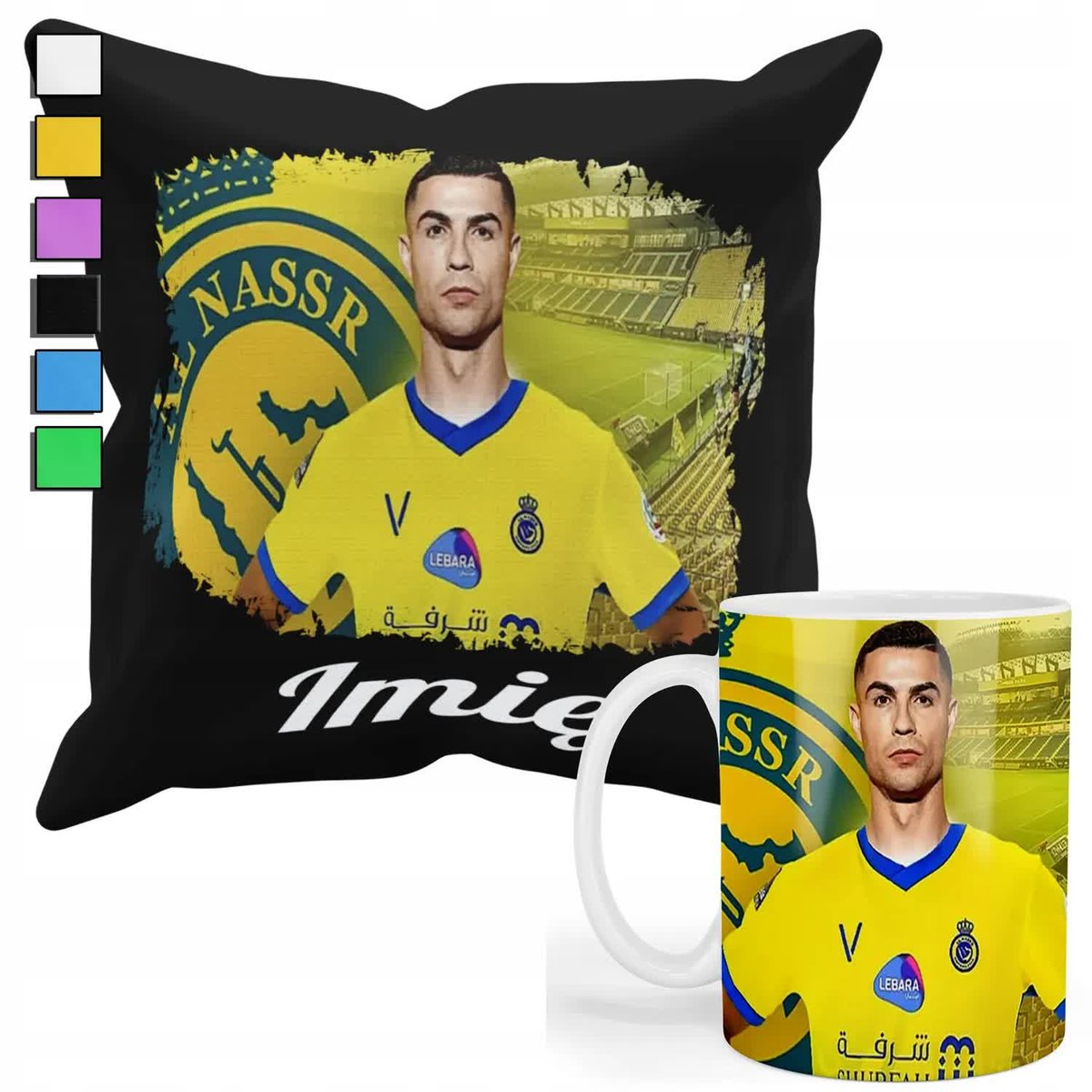 ZESTAW KUBEK + PODUSZKA Z POSZEWKĄ- PREZENT DLA FANA RONALDO NASSR + IMIĘ