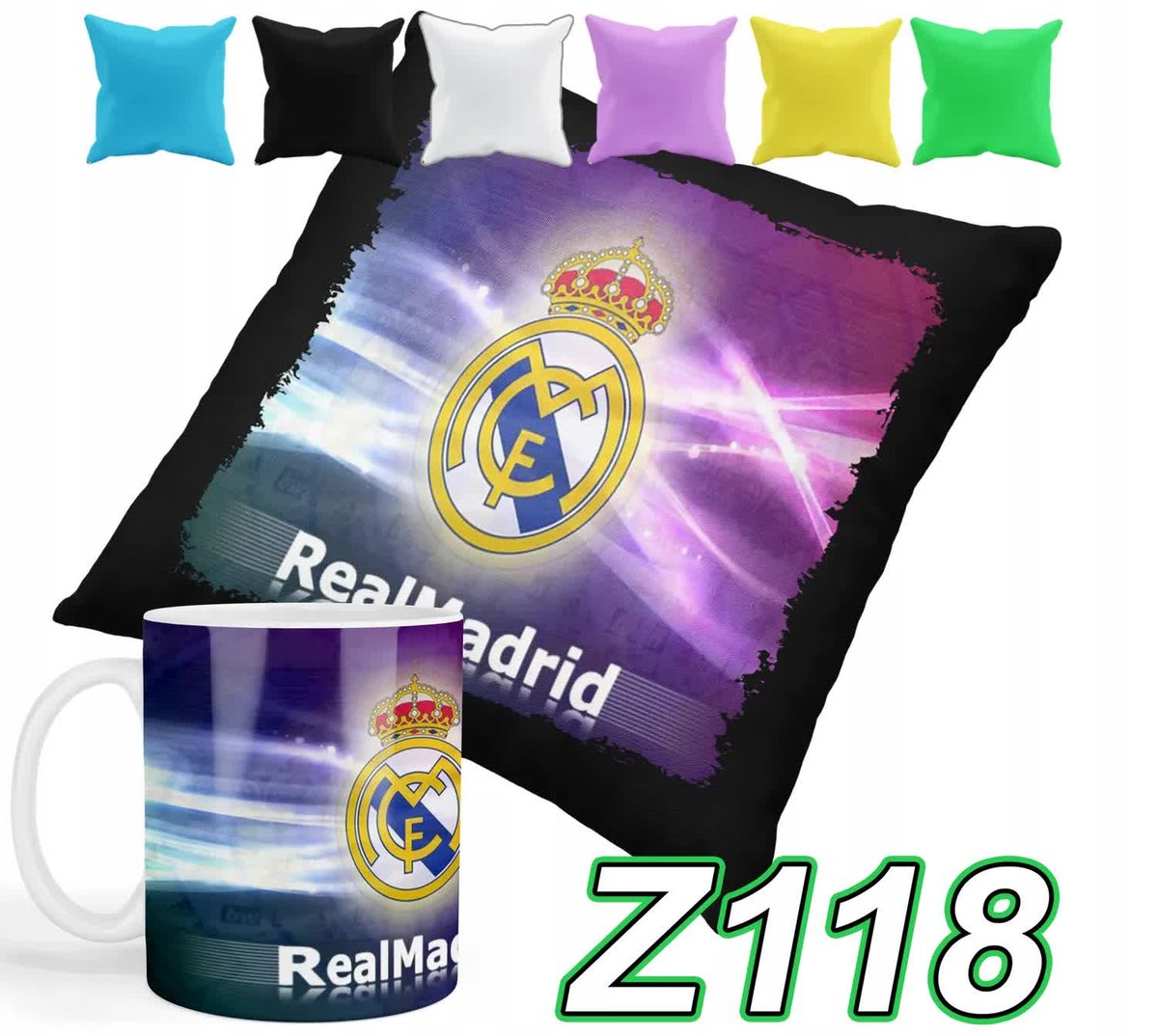 Zestaw Kubek + Poszewka Z Nadrukiem Prezent Real Madrid + Imię
