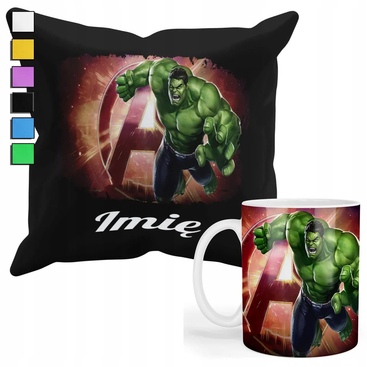 ZESTAW KUBEK + POSZEWKA Z NADRUKIEM-DLA FANA PREZENT HULK AVENGERS +IMIĘ