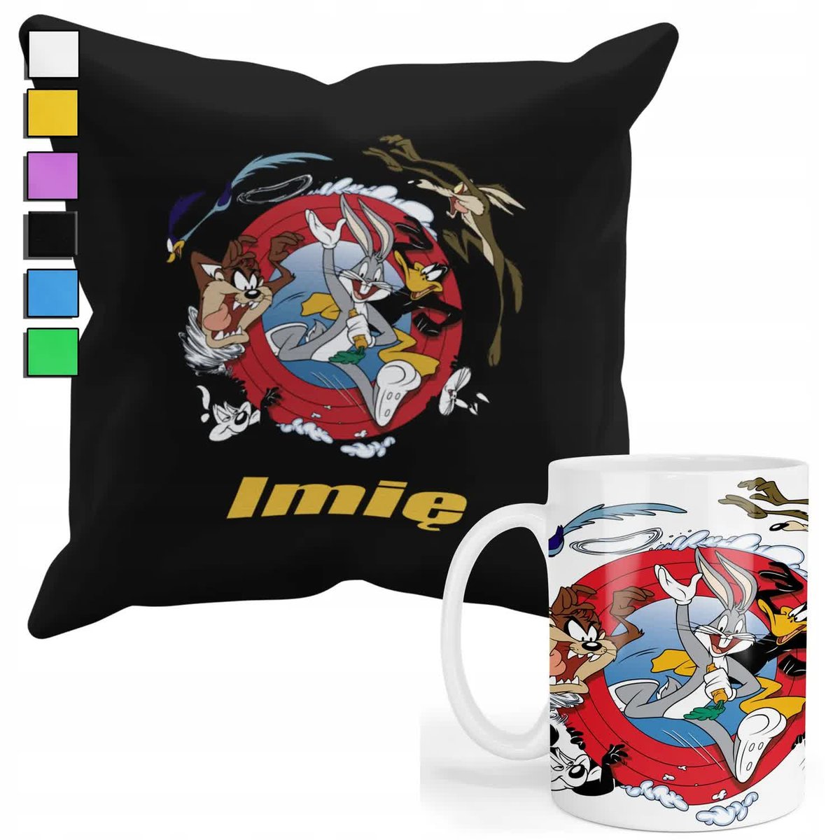 Zestaw Kubek + Poduszka Z Poszewką- Prezent Dla Fana Tunes Bohater + Imię