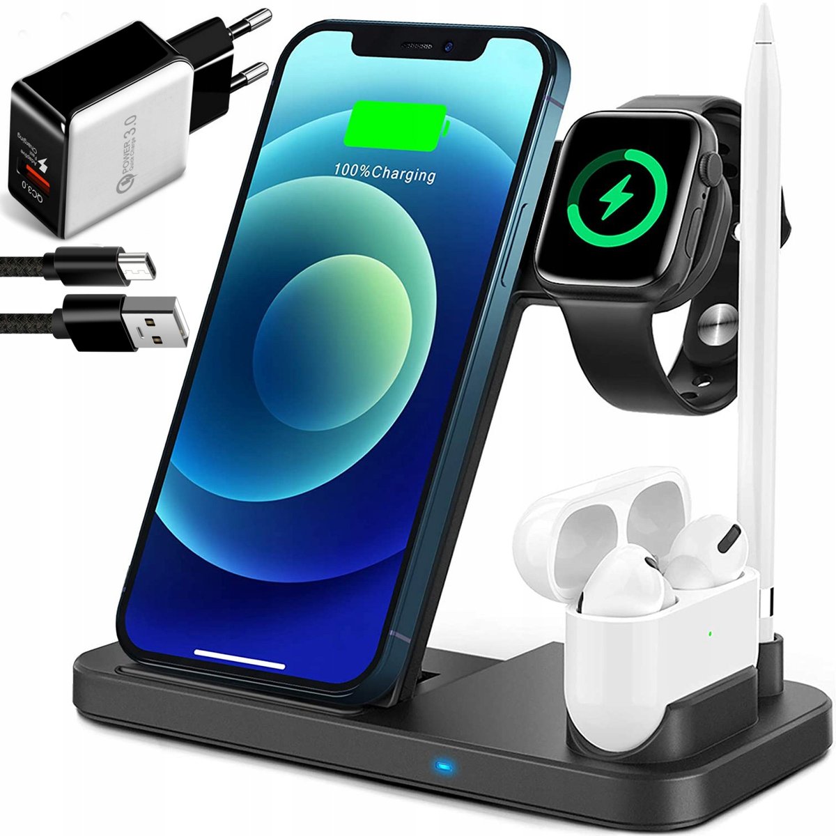 ŁADOWARKA INDUKCYJNA 4W1 DO MAGSAFE DO IPHONE 11 12 13 14 15 APPLE WATCH