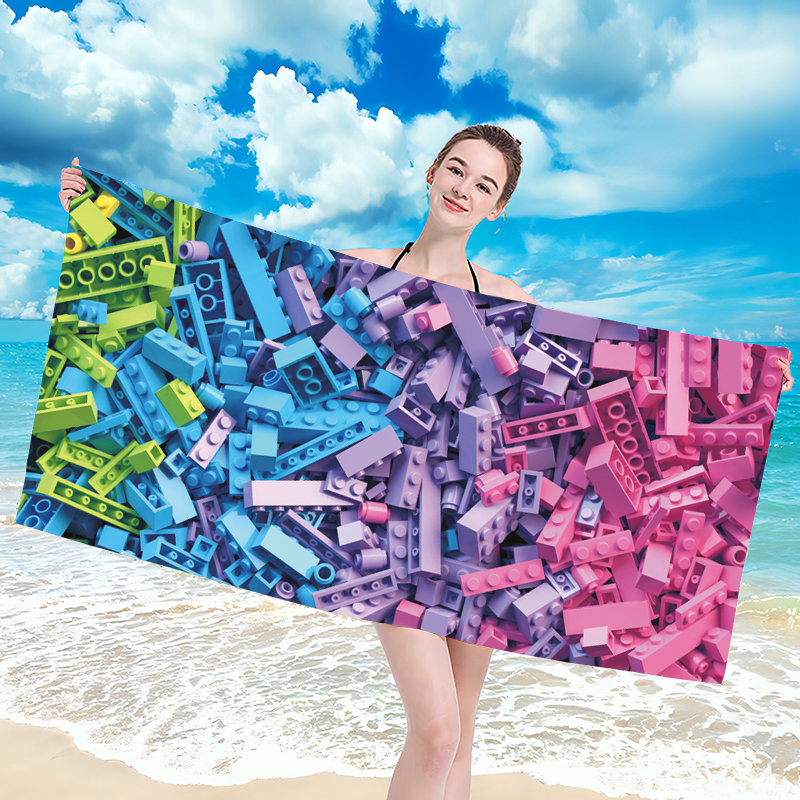 Ręcznik plażowy 100x180 różowy fioletowy niebieski zielony lego