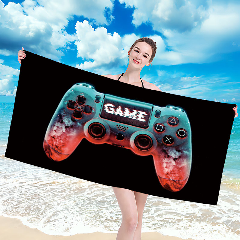 Ręcznik plażowy 100x180 czarny czerwony turkusowy gamepad