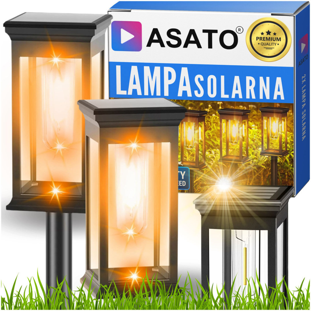 2x Lampa Solarna Ogrodowa Wbijana ASATO® - Czujnik Zmierzchu - Bateria 500 mAh - 60cm Wysoka