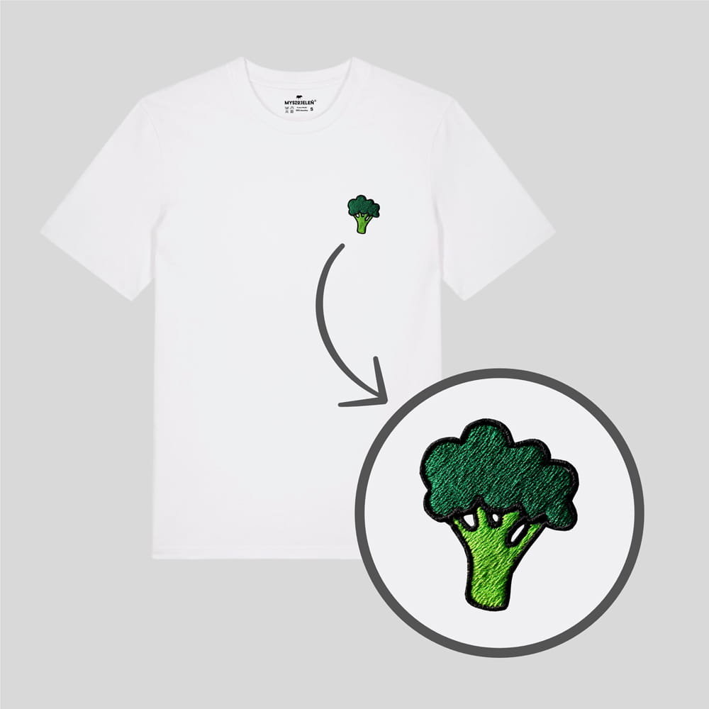 Haftowany T-shirt - BROKUŁ - biały XL