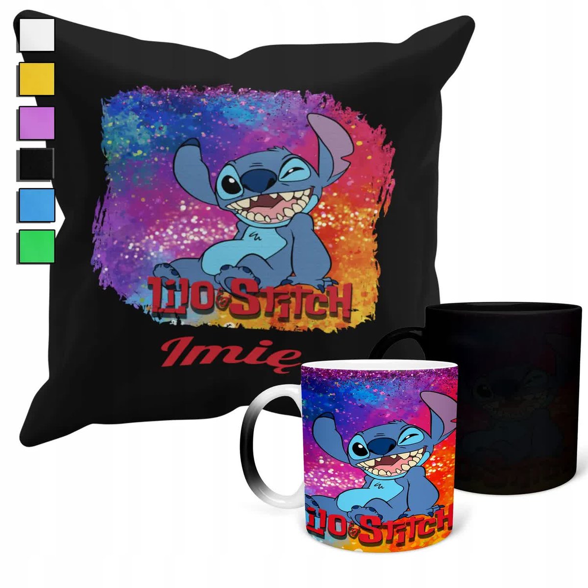 ZESTAW KUBEK MAGICZNY + POSZEWKA Z PODUSZKĄ- PREZENT LILO&STITCH + IMIĘ