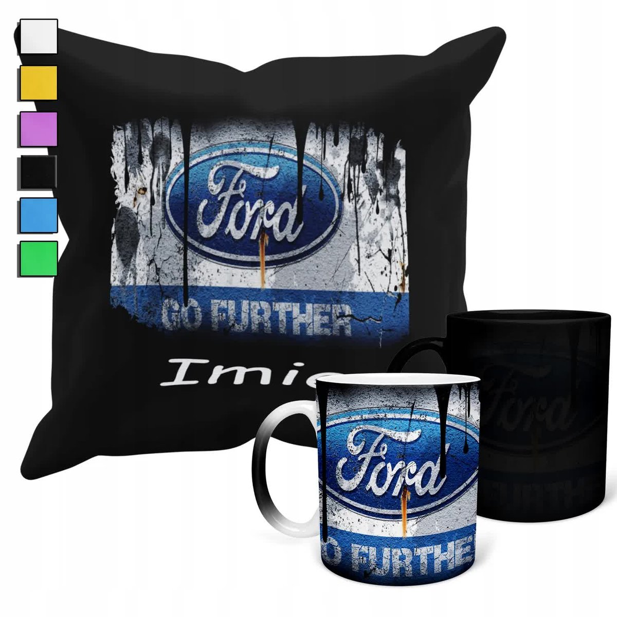 ZESTAW KUBEK MAGICZNY + POSZEWKA Z PODUSZKĄ- FORD SAMOCHODY + IMIĘ