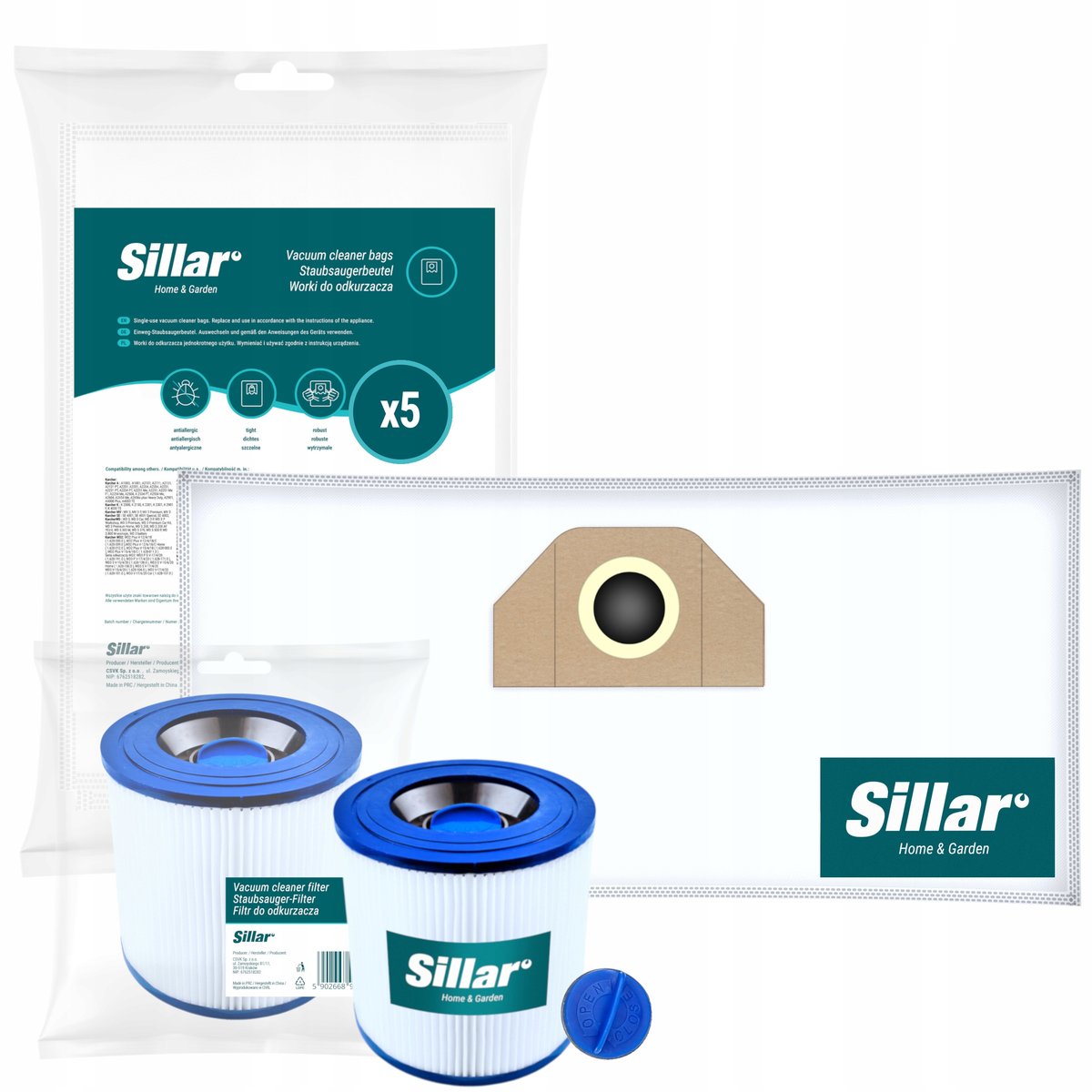 5x Worki + Filtr zmywalny do Karcher WD3.200 WD3 WD2 MV3 KWD V12 V-15 V-17