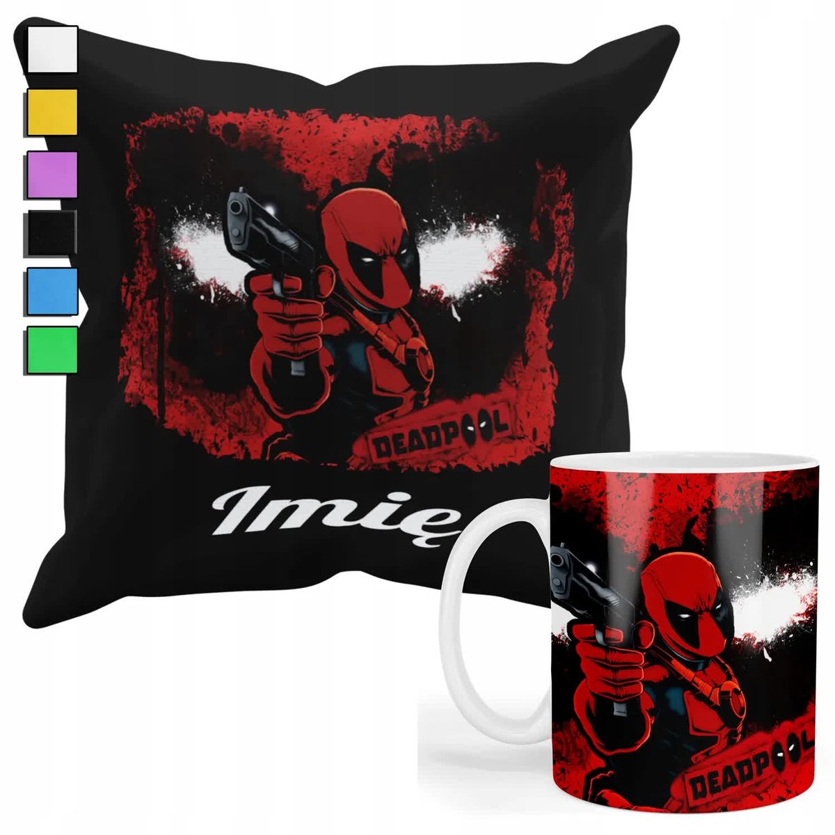 ZESTAW KUBEK + POSZEWKA Z NADRUKIEM-DLA FANA PREZENT DEADPOOL AVENGERS+IMIĘ