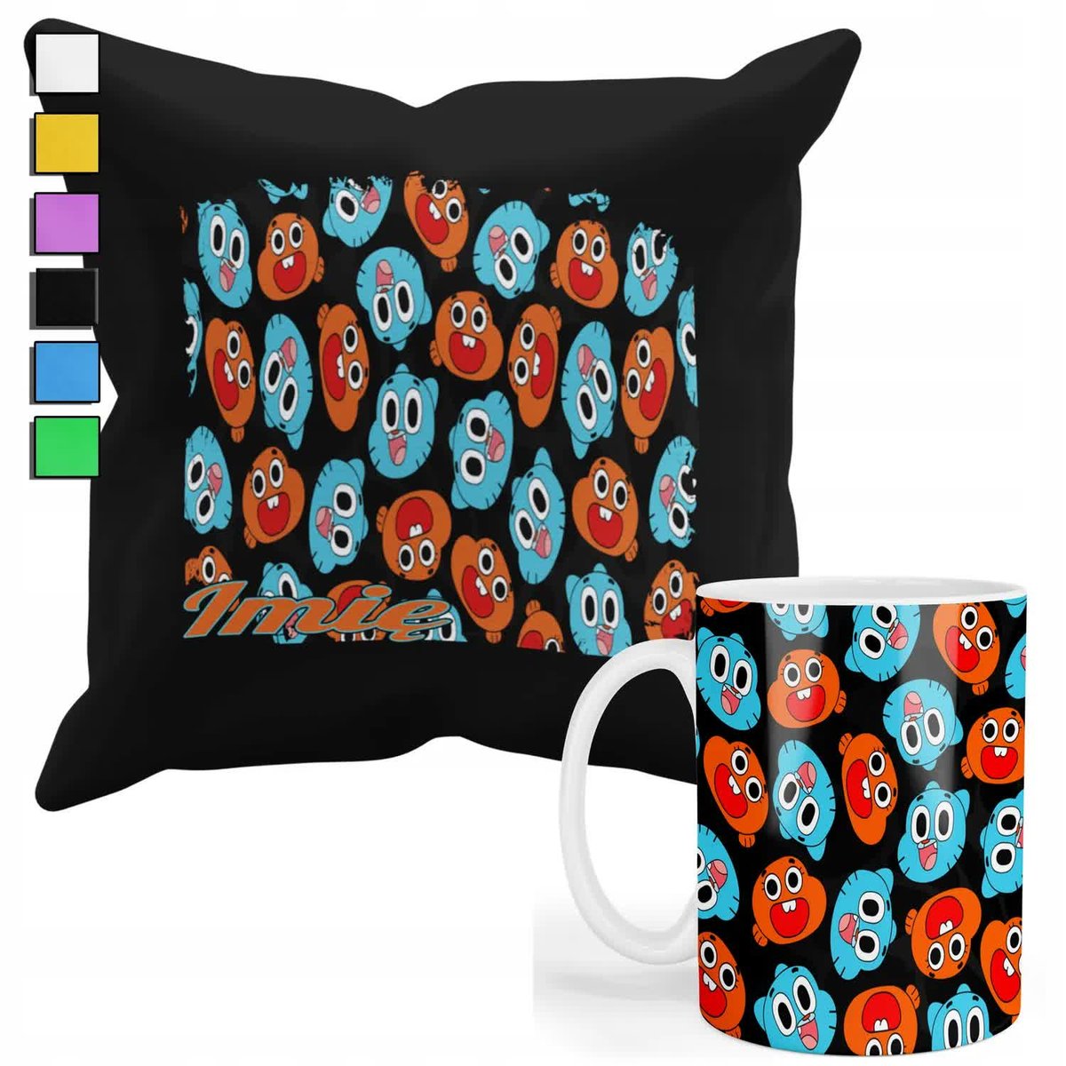 ZESTAW KUBEK + POSZEWKA Z NADRUKIEM-DLA FANA PREZENT GUMBALL +IMIĘ