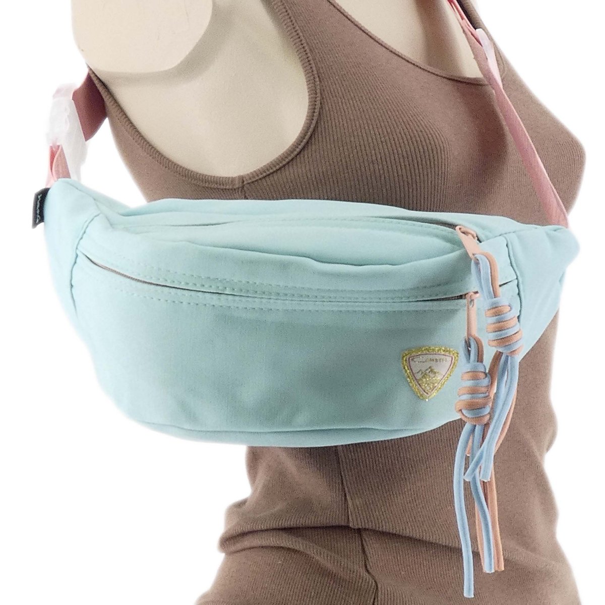 DAMSKA SASZETKA NERKA TOREBKA CROSSBODY BAG NA RAMIĘ FRĘDZLE SELEDYNOWA