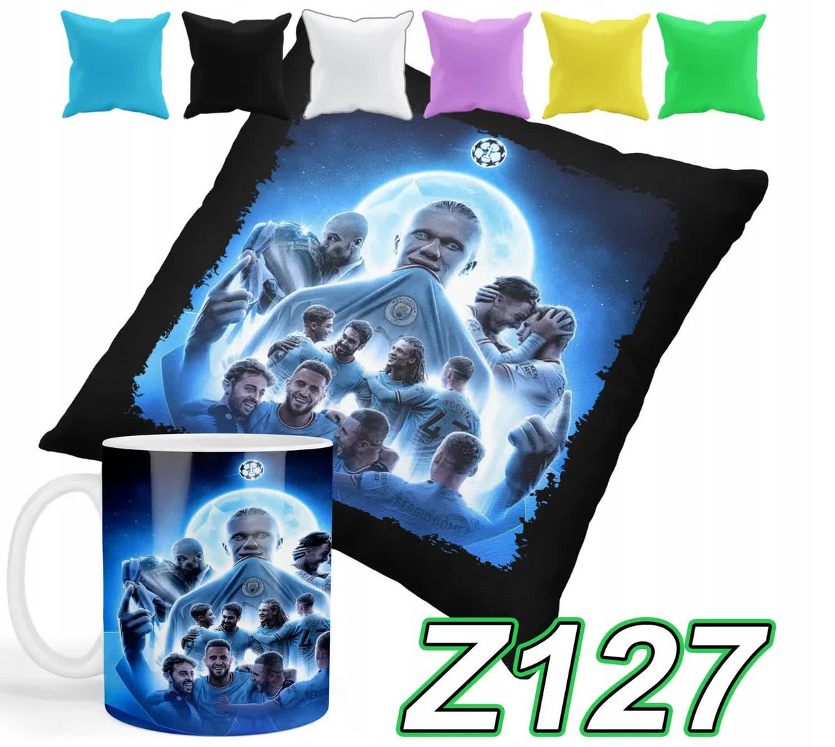 ZESTAW KUBEK + POSZEWKA Z NADRUKIEM MANCHESTER CITY CHAMPIONS + IMIĘ