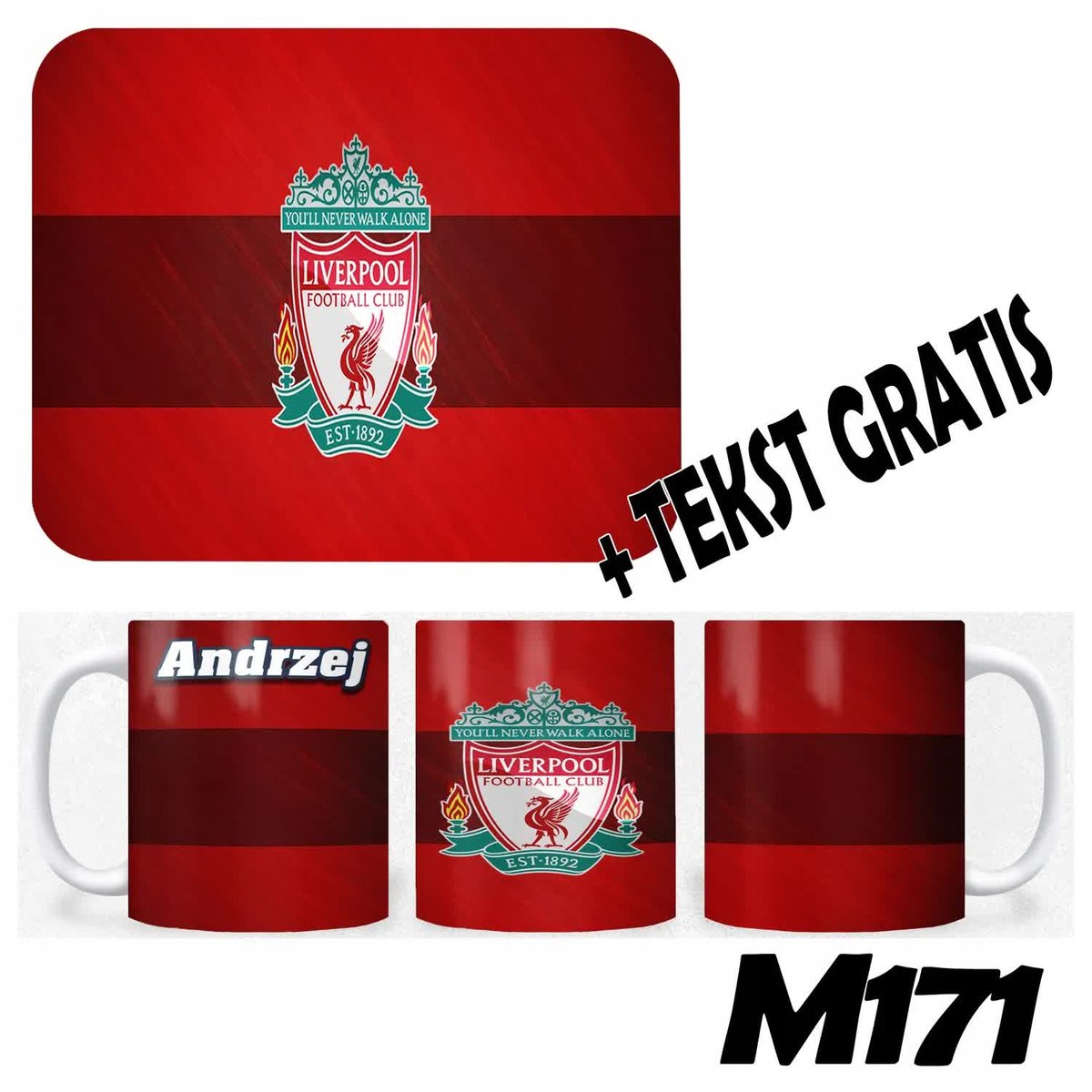 KUBEK CERAMICZNY + PODKŁADKA POD MYSZKĘ - LIVERPOOL PREZENT+ TEKST