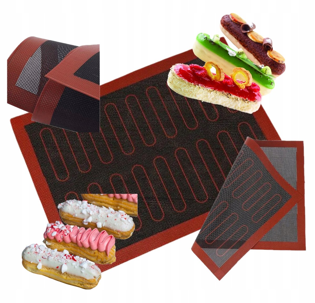 Mata silikonowa do pieczenia 30x40cm forma perforowana ciastka EKLER ptyś