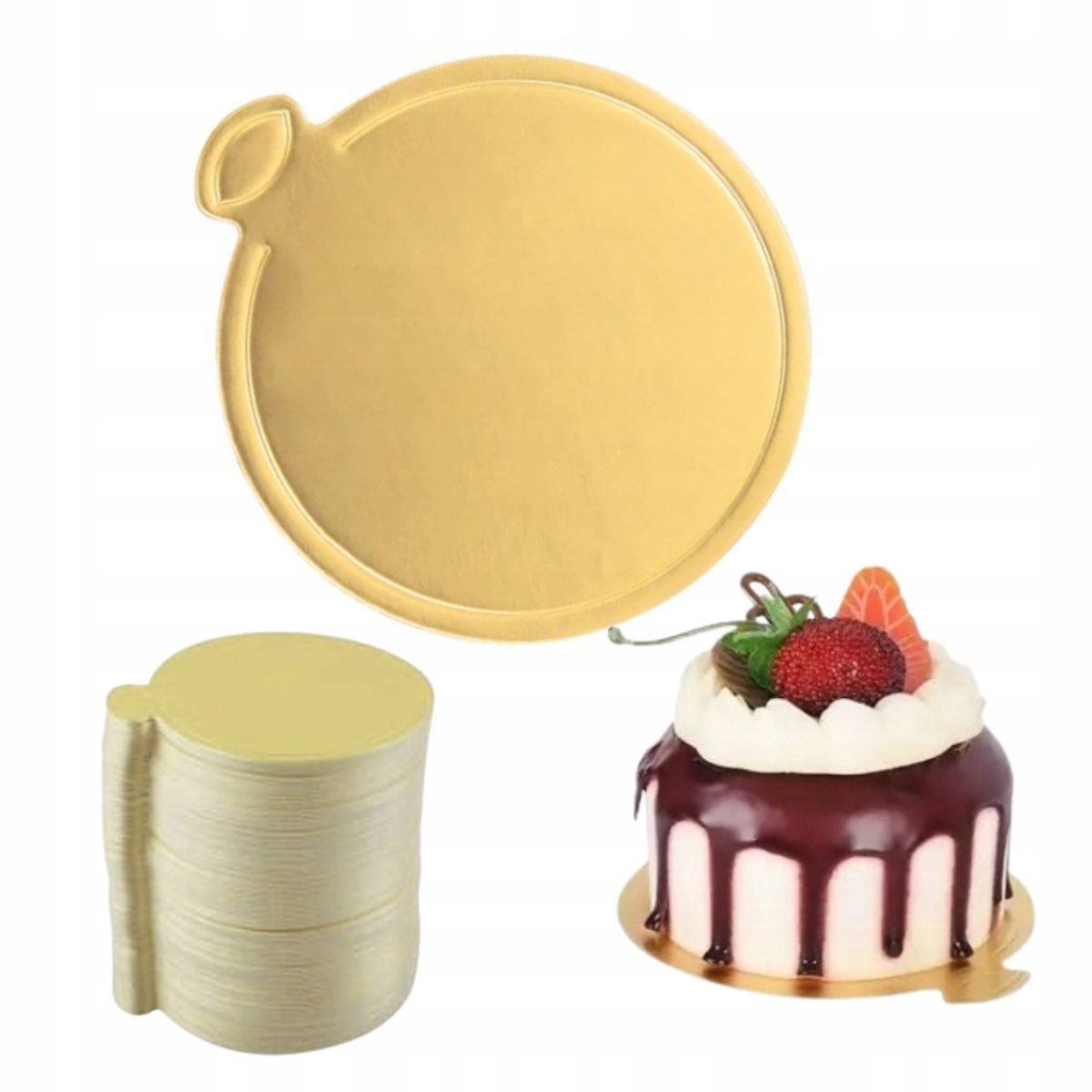 Podkład pod tort złoty okrągły monoporcje podkładka bankietówka 8cm 100 szt