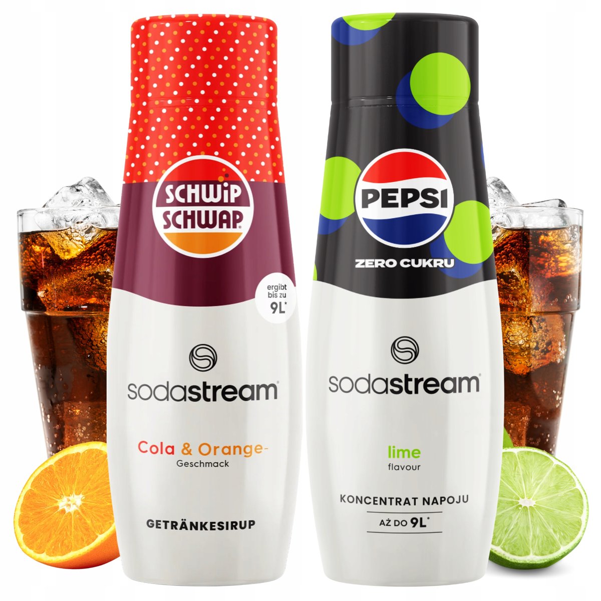 Zestaw 2x Syrop Sodastream Shwip Shwap Cola Pomarańcza + Pepsi Max Lime