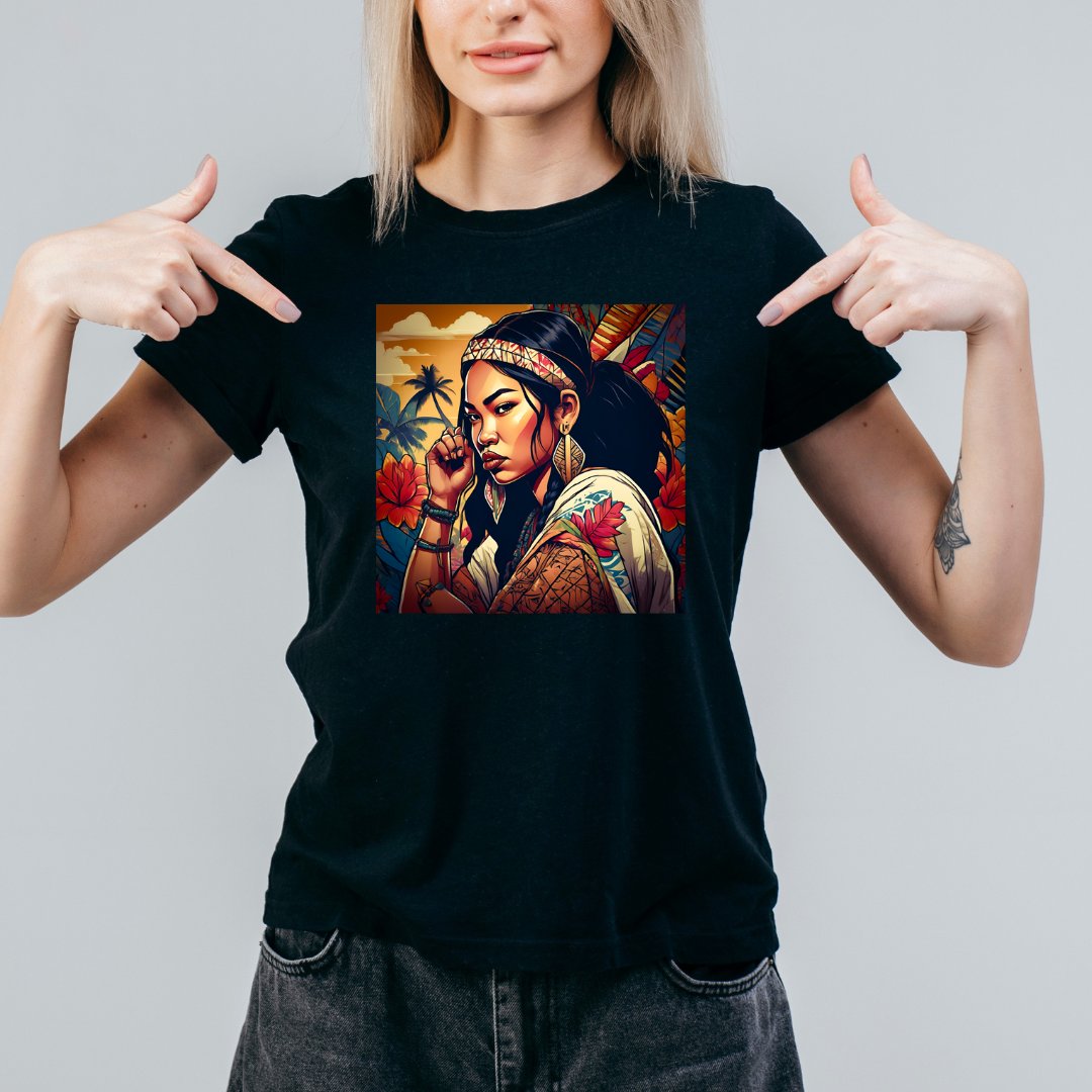T-Shirt Koszulka czarna z nadrukiem Indianka art graffiti rozmiar XL