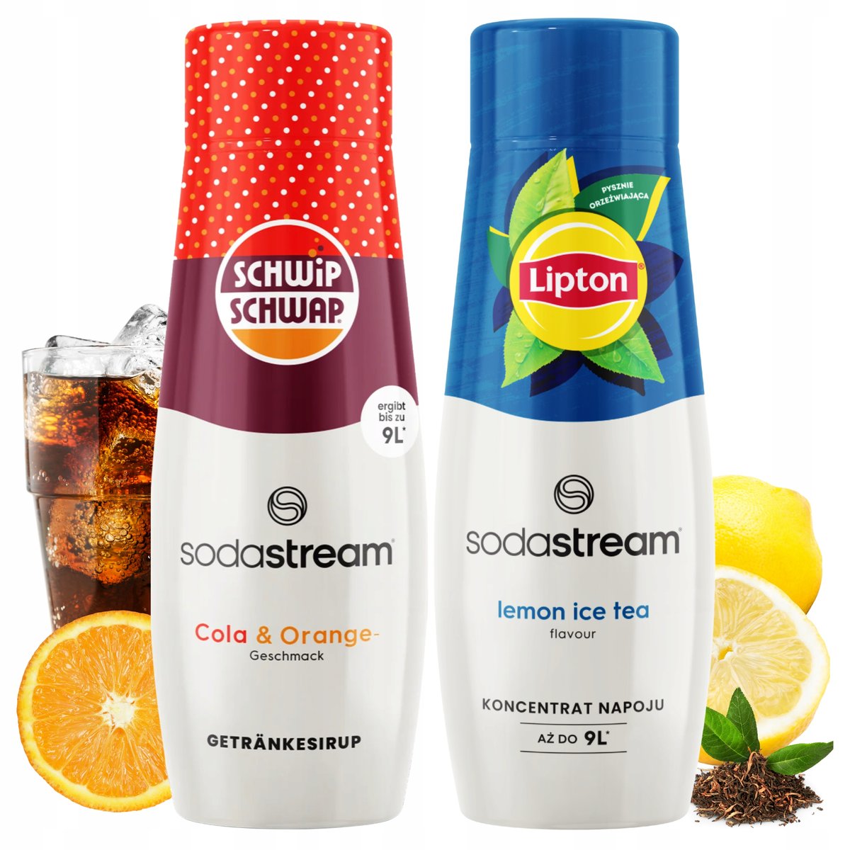 Zestaw 2 Syropów Sodastream Shwip Shwap Cola Pomarańcza + Ice Tea Lemon