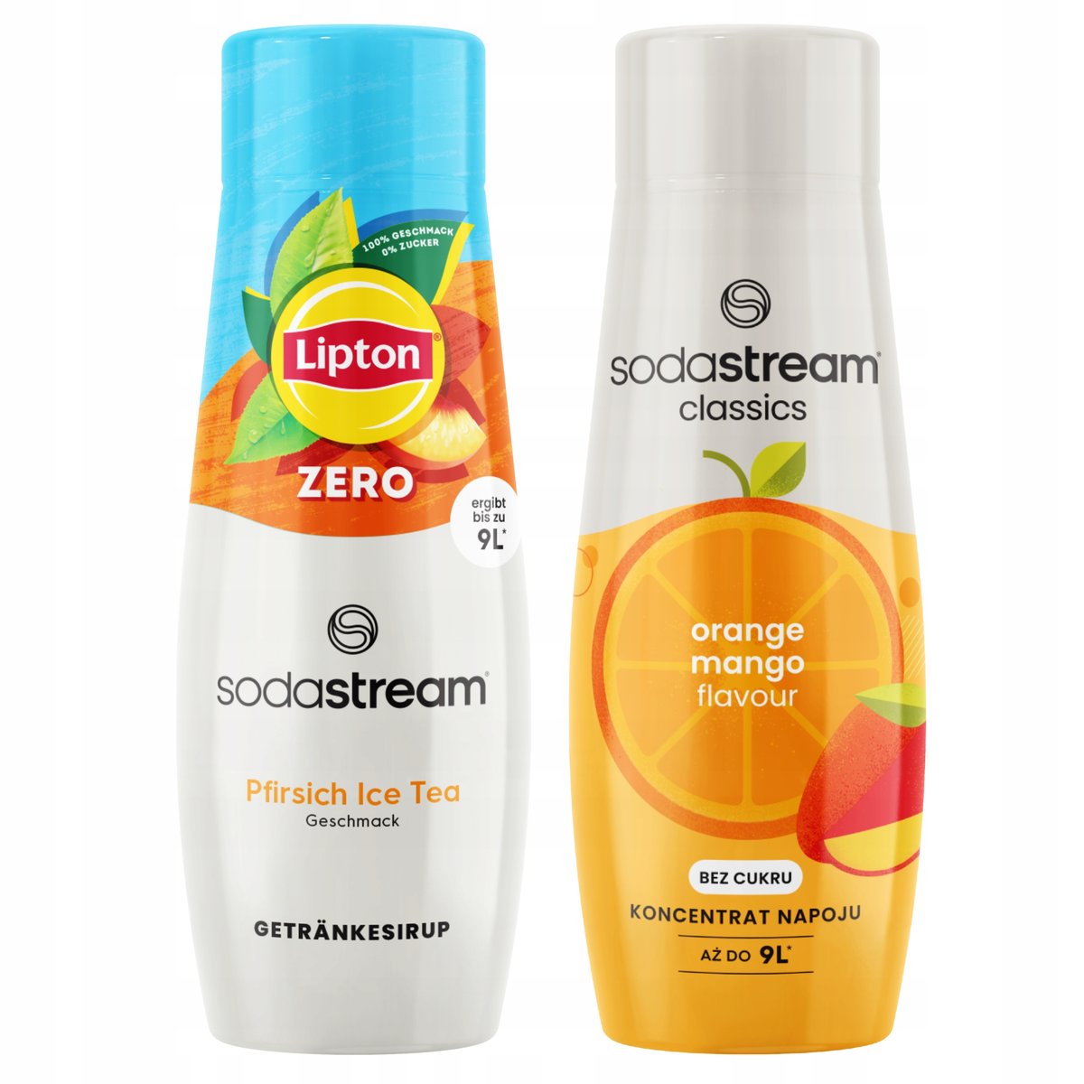 2x Syrop SodaStream Lipton Ice Tea Peach Zero Bez Cukru + Pomarańcz Mango