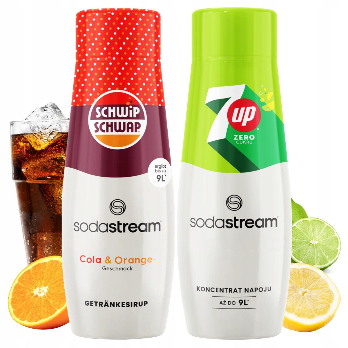 Zestaw 2x Syrop Sodastream Shwip Shwap Cola Pomarańcza + 7UP Free Bez Cukru