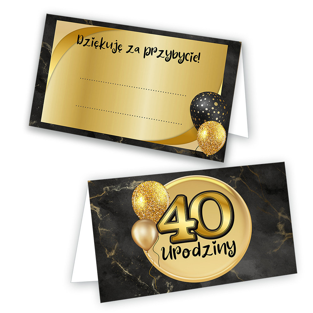 Winietki na Stół na 40 Urodziny Czarno Złote - 10 sztuk