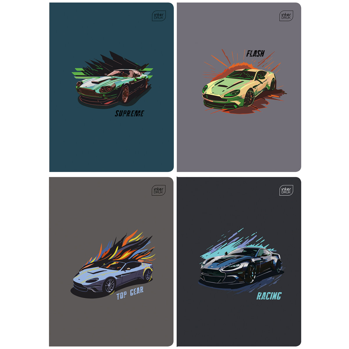 4X ZESZYT A5, 16 KARTEK, W TRZY LINIE, INTERDRUK, CARS DLA CHŁOPCA