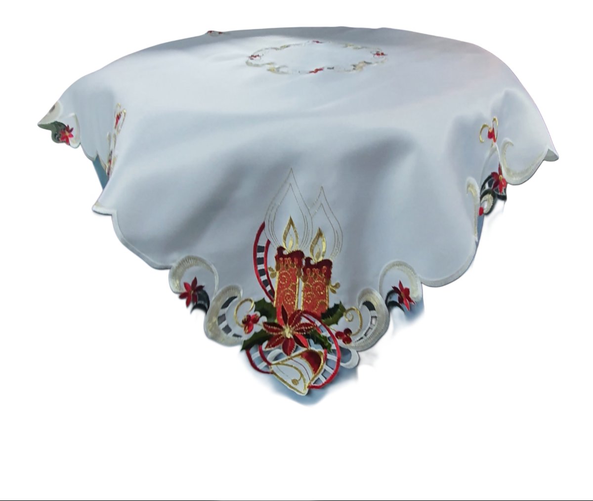SE00511 Mały Biały świąteczny obrus z haftem 85x85cm
