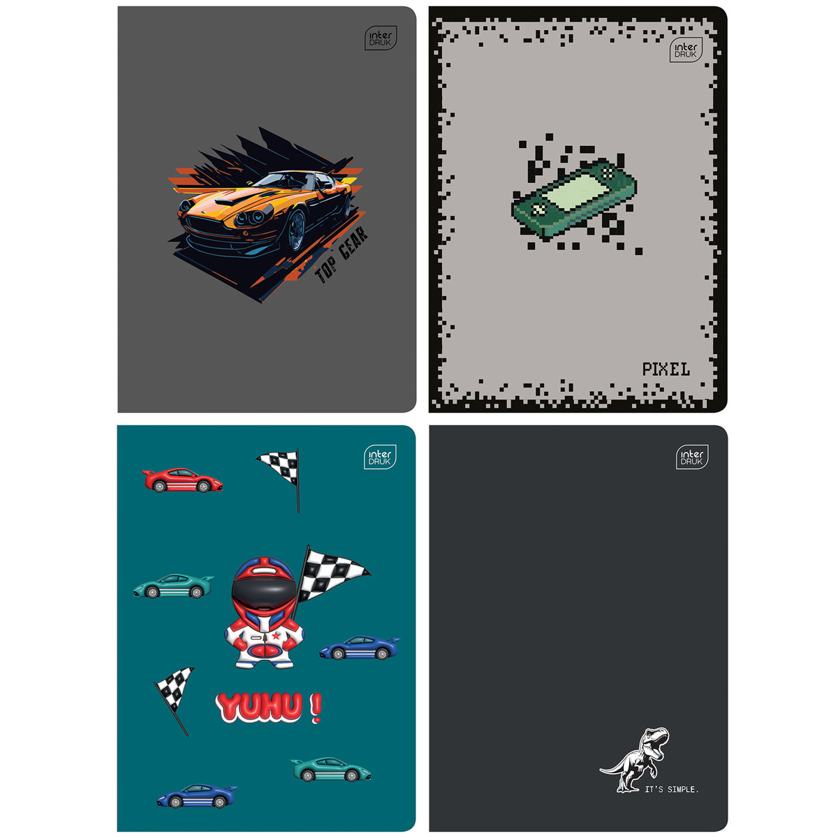 4X ZESZYT A5, 16 KARTEK, KRATKA, DLA CHŁOPCA, ŚCIĄGI, INTERDRUK