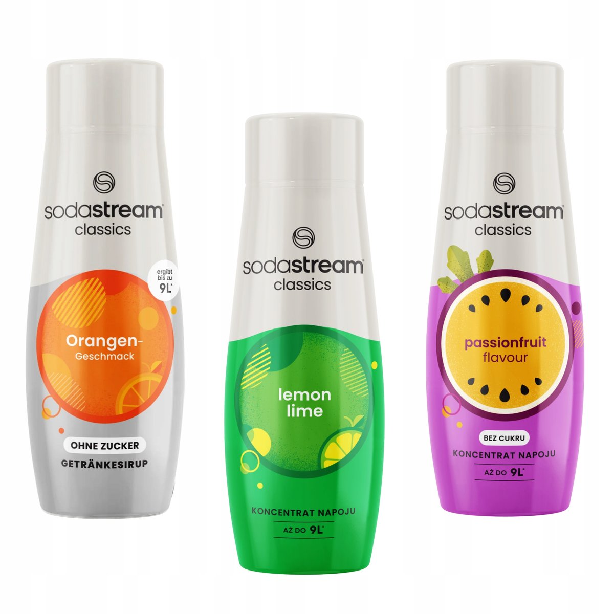 Zestaw 3 koncentratów Sodastream Orange Zero + LemonLime + Passionfruit