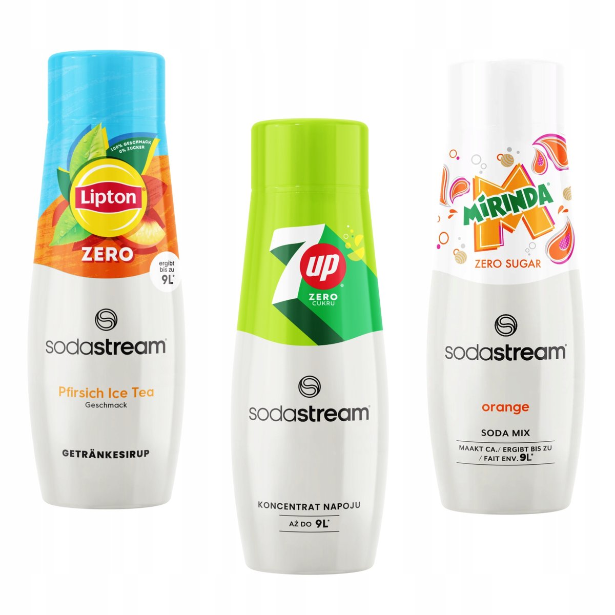 Zestaw Sodastream Lipton Ice Tea Peach Zero + 7up Free + Mirinda Zero