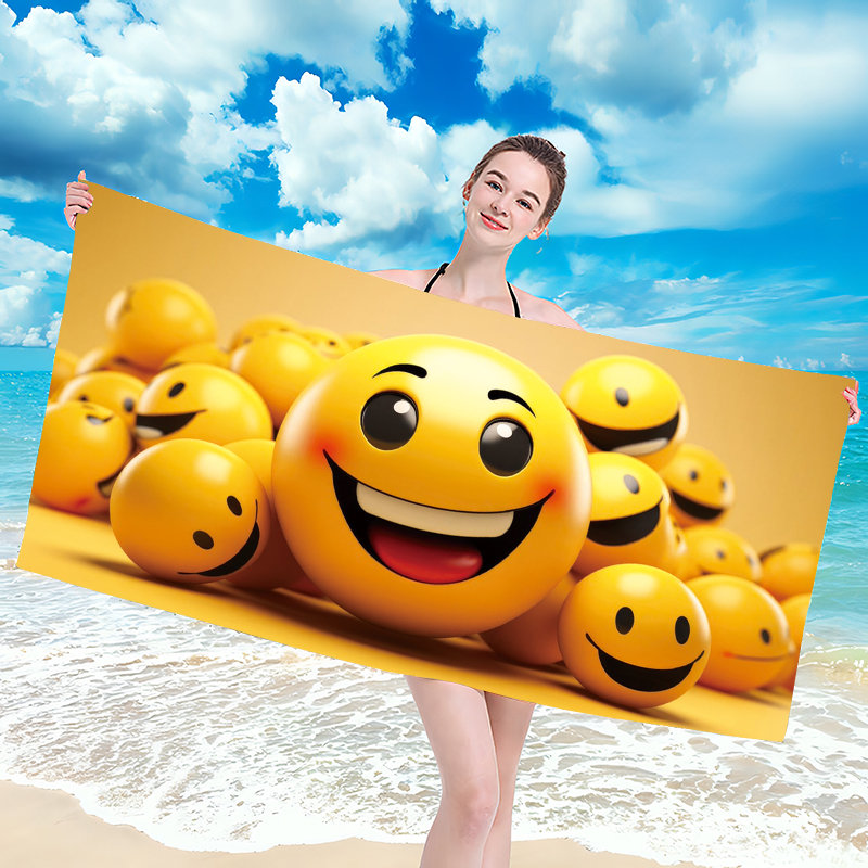Ręcznik plażowy 100x180 żółty czarny wesołe emotikony