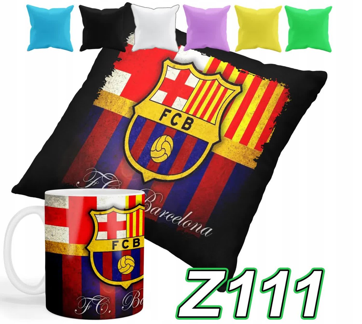 ZESTAW KUBEK + POSZEWKA Z NADRUKIEM BARCELONA KLUBY PIŁKARSKIE+ IMIĘ