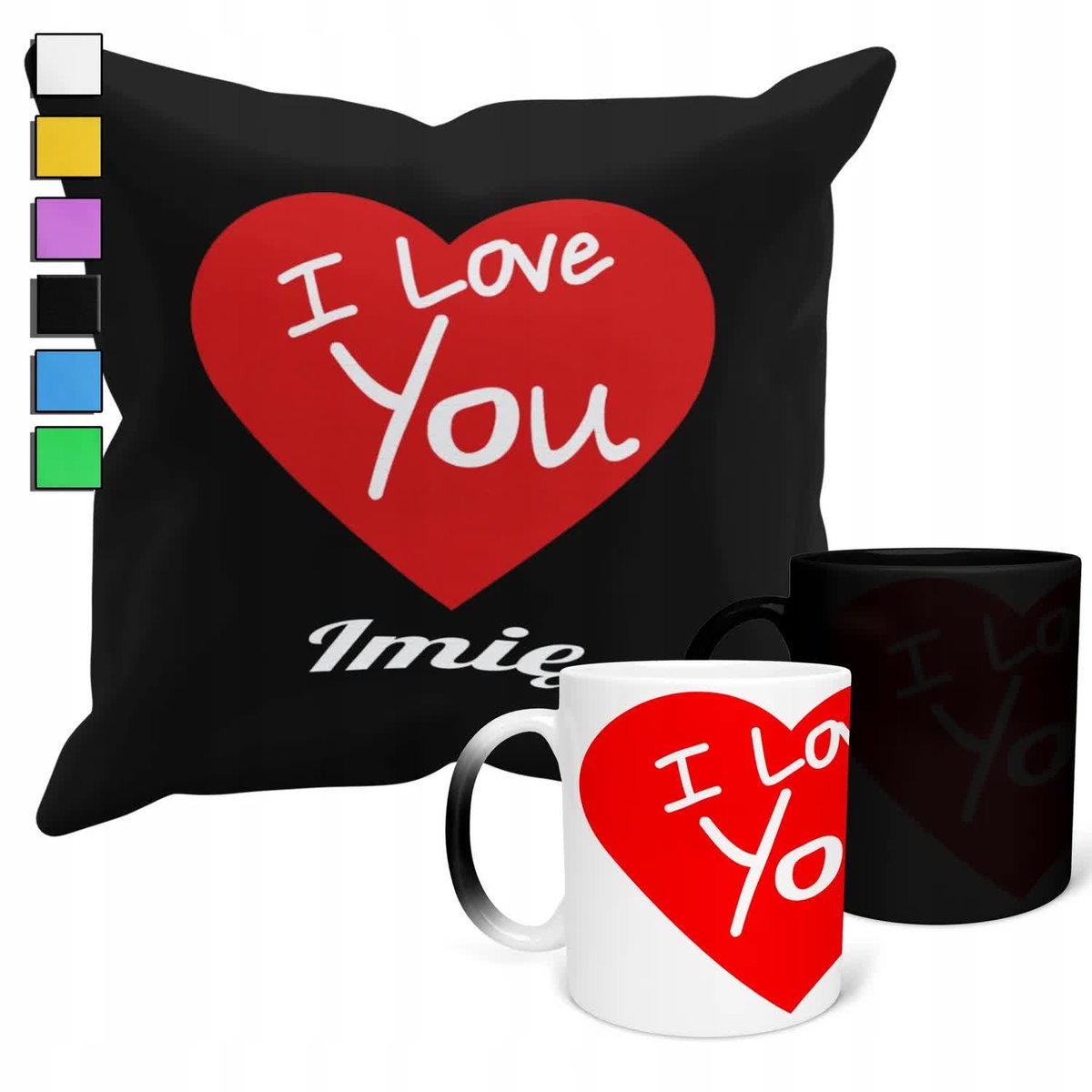 ZESTAW KUBEK MAGICZNY + POSZEWKA Z PODUSZKĄ- WALENTYNKI PREZENT + IMIĘ