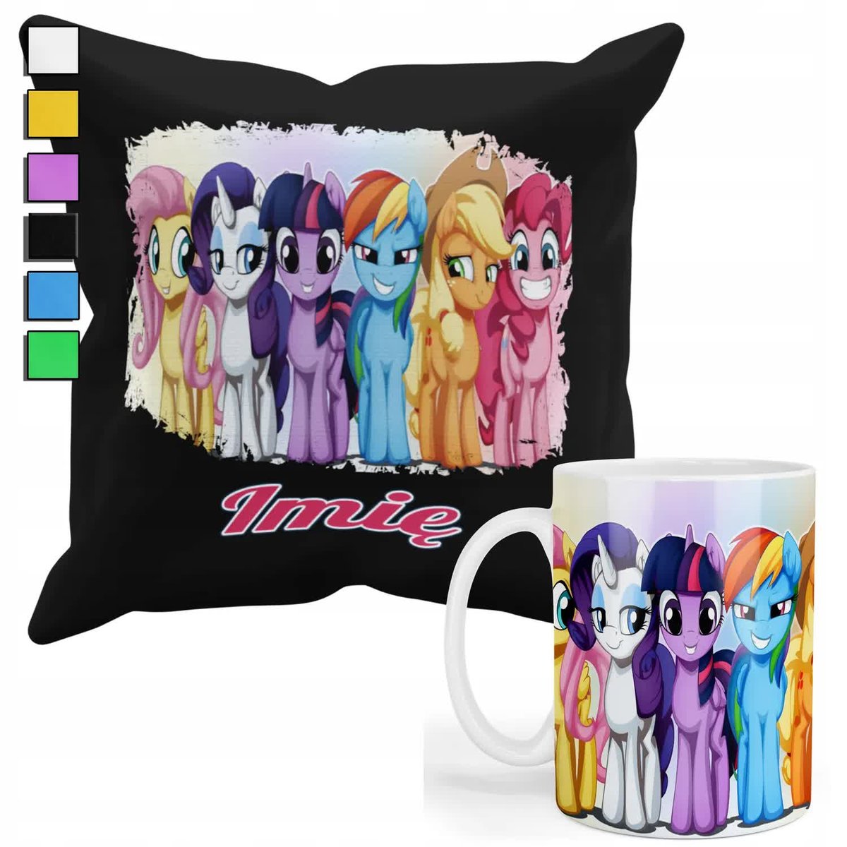 ZESTAW KUBEK + PODUSZKA Z POSZEWKĄ- PREZENT DLA FANA MY LITLLE PONY + IMIĘ