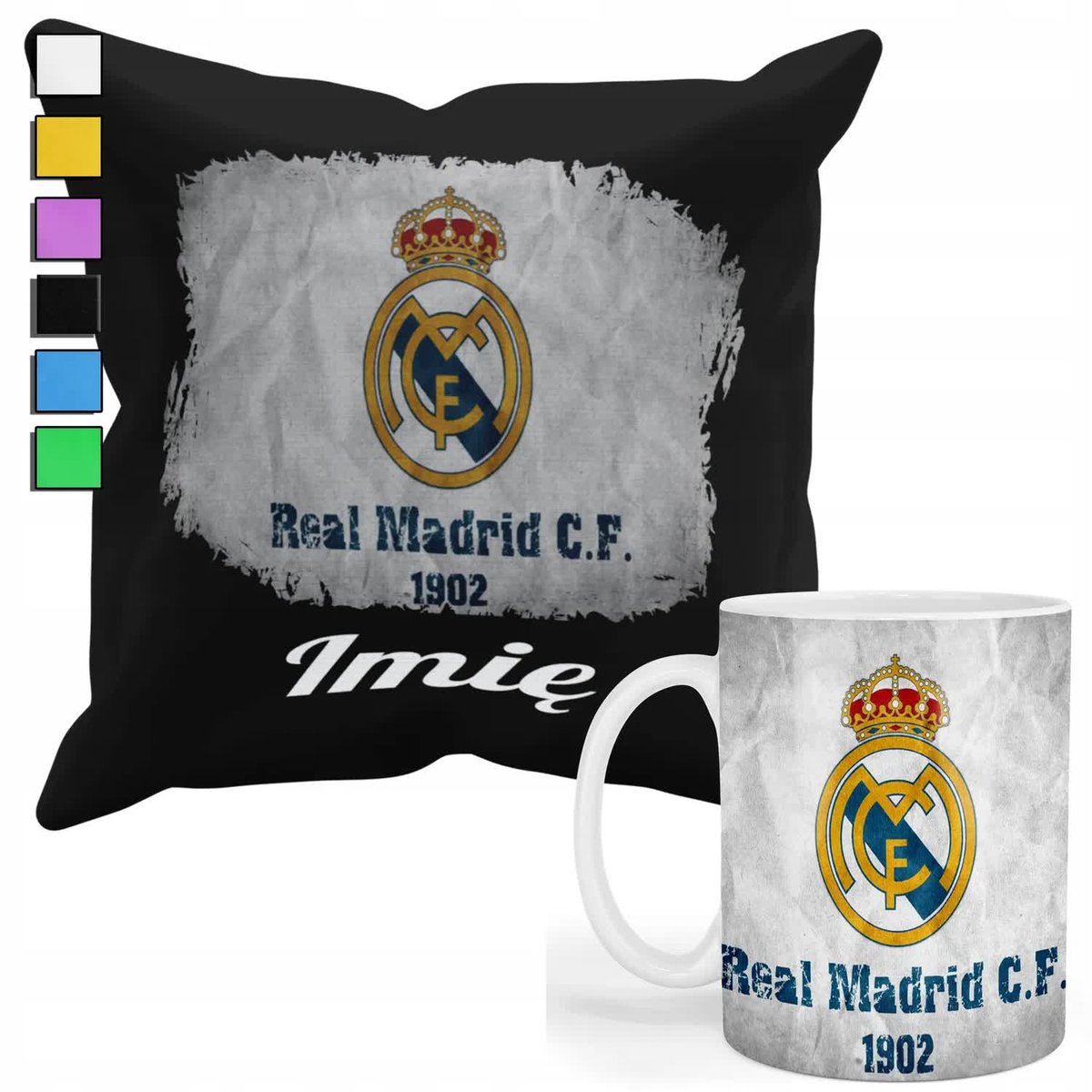 ZESTAW KUBEK + POSZEWKA Z NADRUKIEM-DLA FANA KLUBY REAL MADRYT +IMIĘ