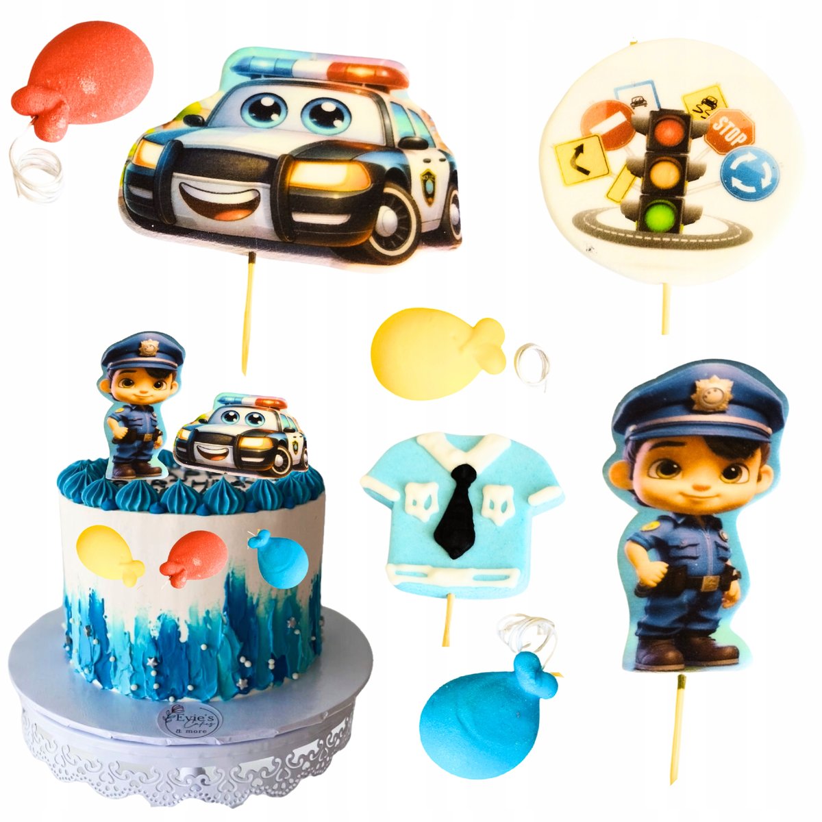 FIGURKA CUKROWA topper na tort URODZINY policja dziecko OZDOBY NA TORT