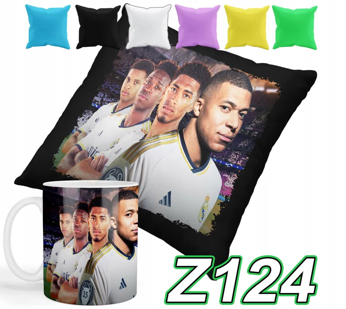 ZESTAW KUBEK + POSZEWKA Z NADRUKIEM MBAPPE VINICIUS BELLINGHAM+ IMIĘ