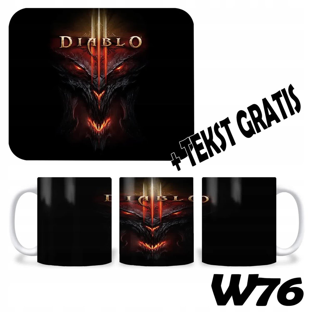 KUBEK CERAMICZNY + PODKŁADKA POD MYSZKĘ - DIABLO GRY PREZENT+ TEKST