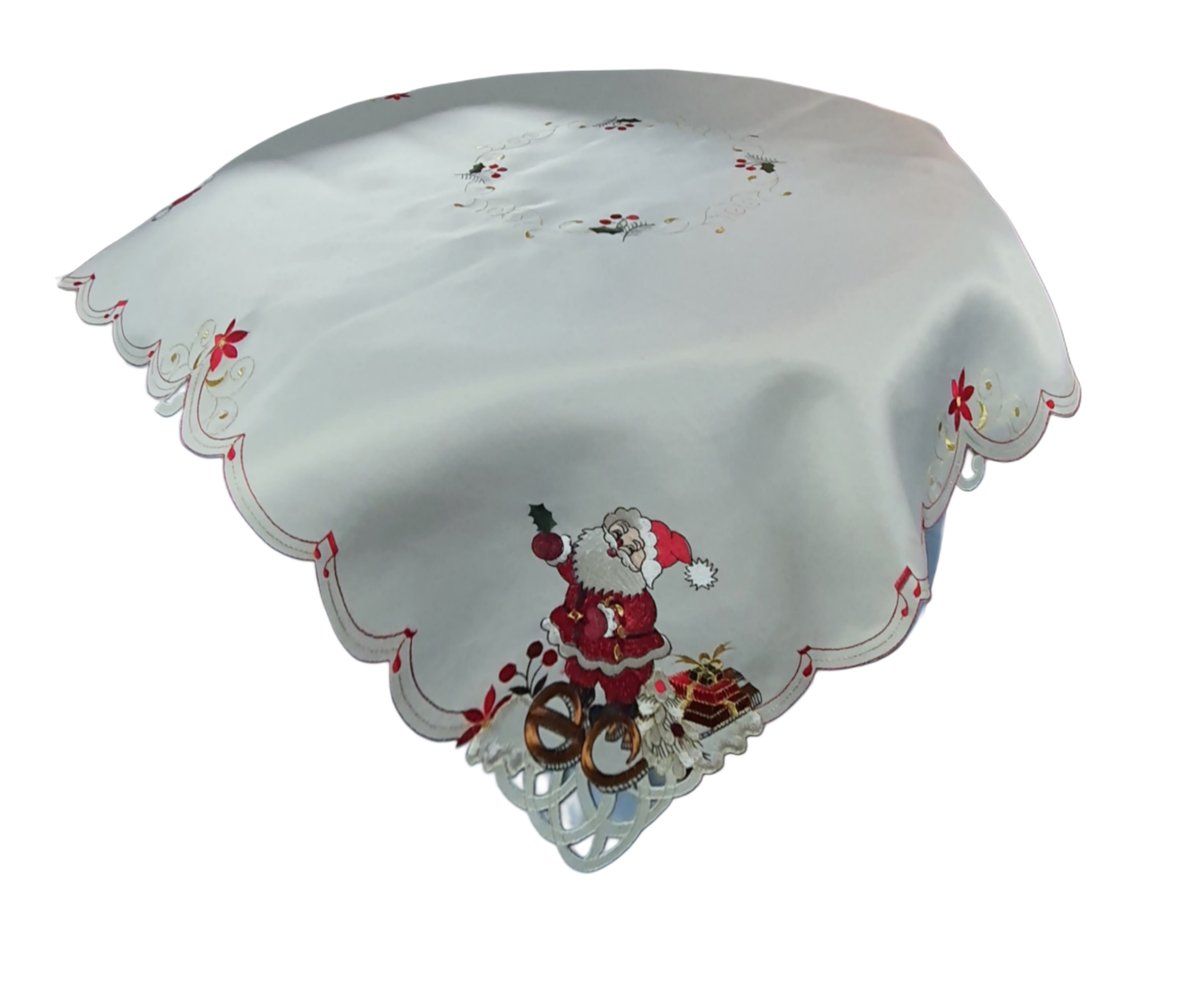 SE00507 Mały świąteczny obrus z haftem, Ecri 85x85cm